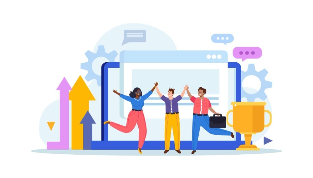 Imagen de equipo de trabajo celebrando - el mejor crm inmobiliario